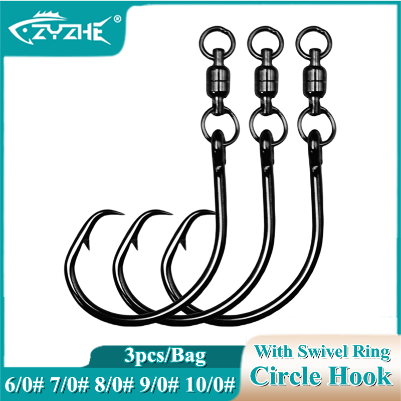 Fishing Hook Barbless - ZYZHE 3pcs/Bag Circle Hooks With Swivel