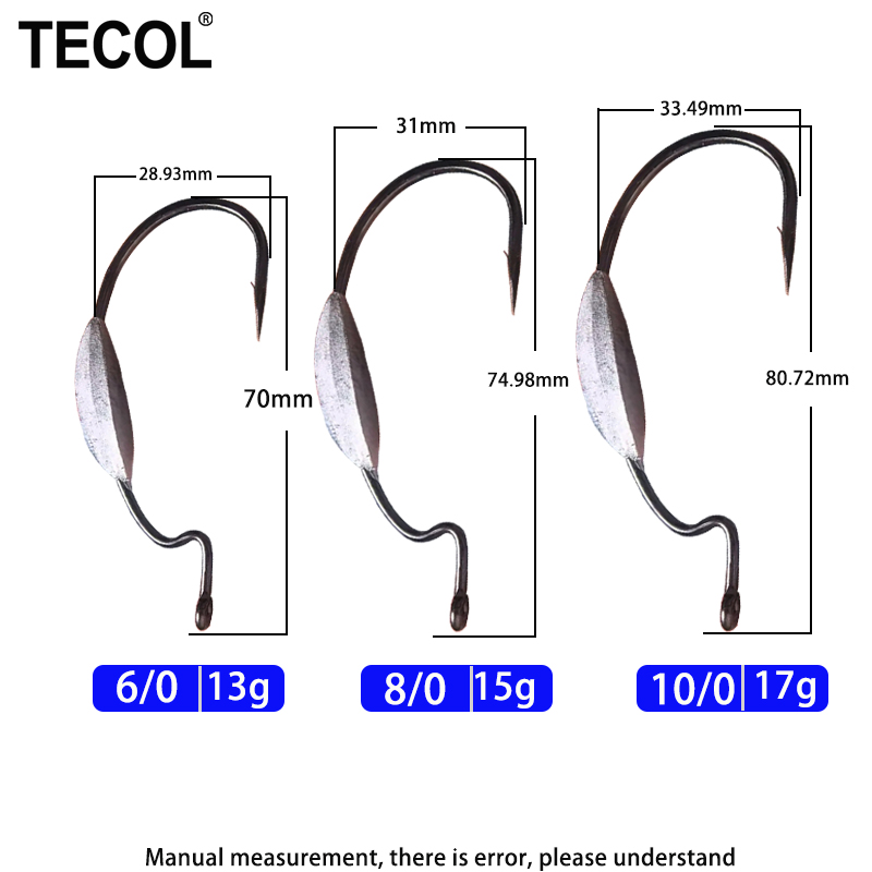 TECOL 3PCS 6/0 8/0 10/0 Weight – Fishing Hook Offset Bewertung und Preis
